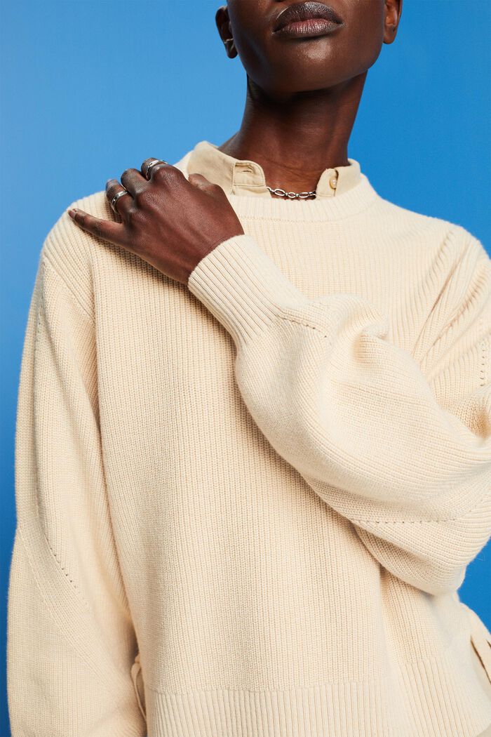 Sweter z koronkowym detalem z mieszanki z kaszmirem, SAND, detail image number 2
