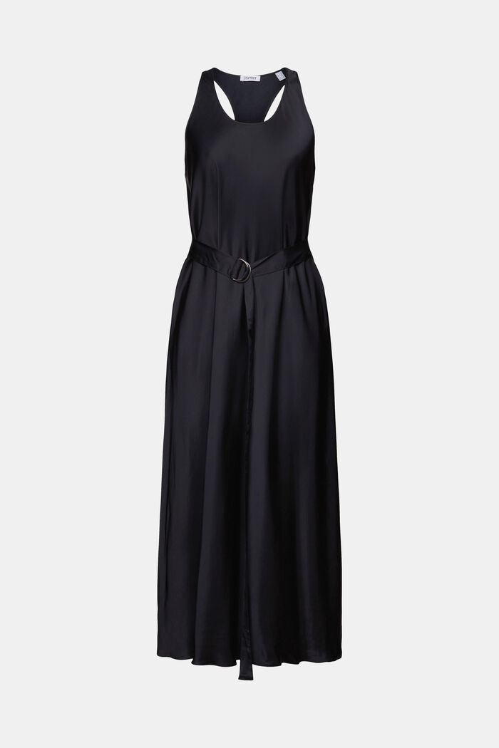 Satynowa sukienka midi z paskiem, BLACK, detail image number 6