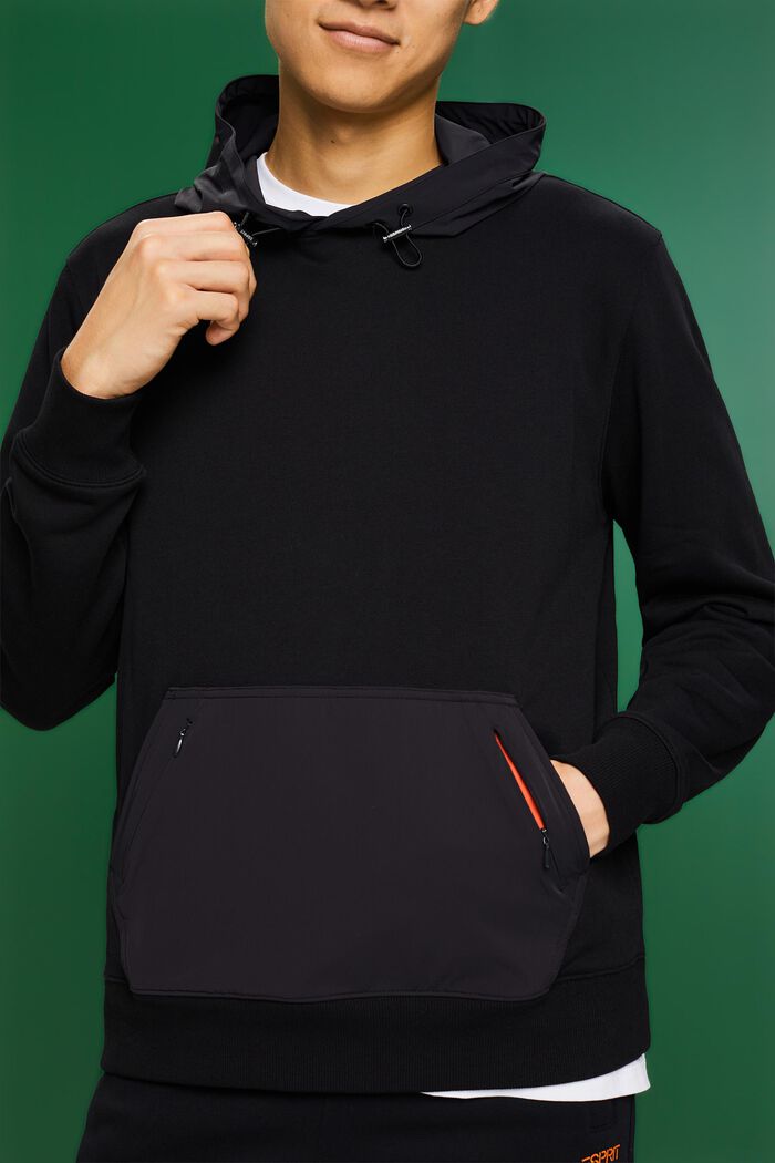 Panelowa bluza z kapturem z nylonem, BLACK, detail image number 2