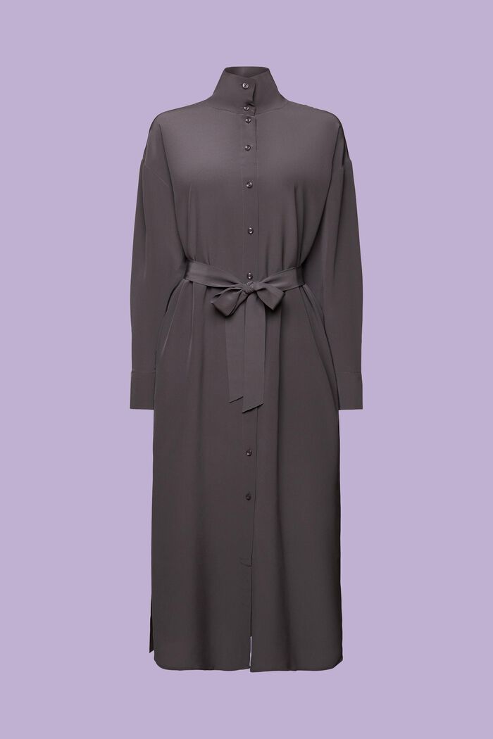 Sukienka koszulowa midi z jedwabiu, DARK GREY, detail image number 6