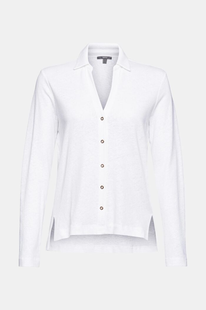 Z mieszanki lnianej: bluzka z długim rękawem z listwą guzikową, WHITE, detail image number 5
