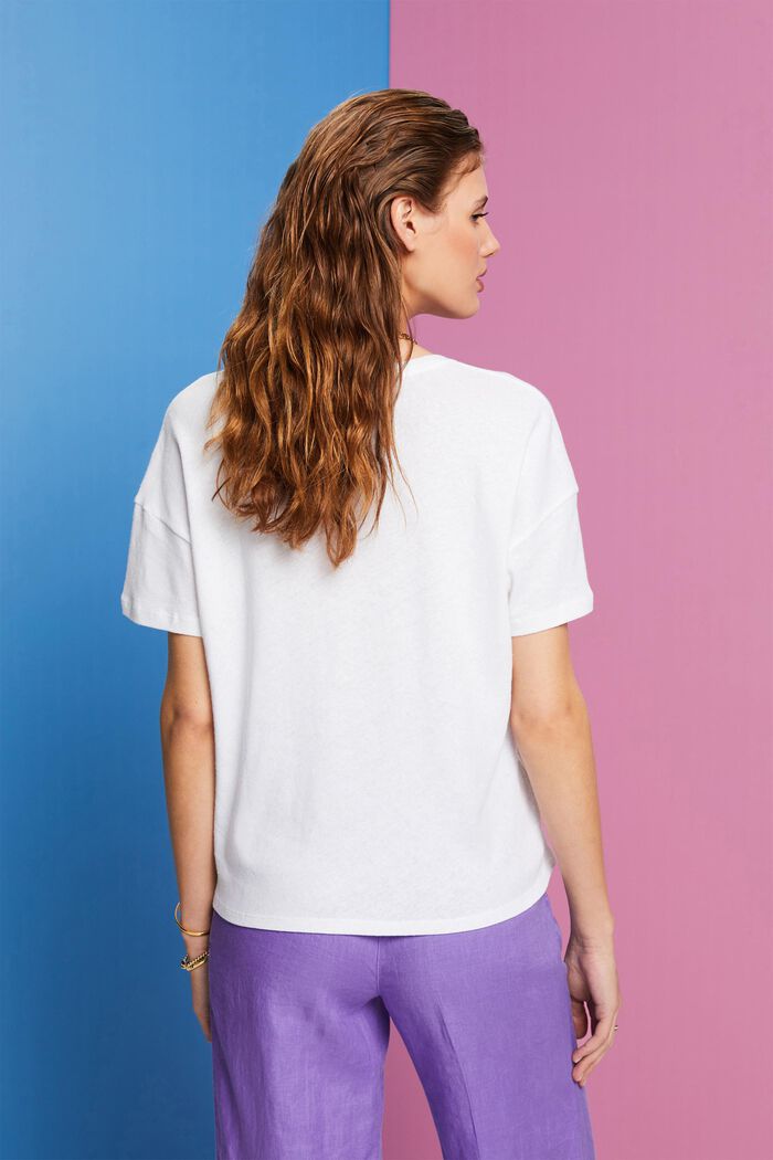 T-shirt z mieszanki bawełny i lnu, WHITE, detail image number 3