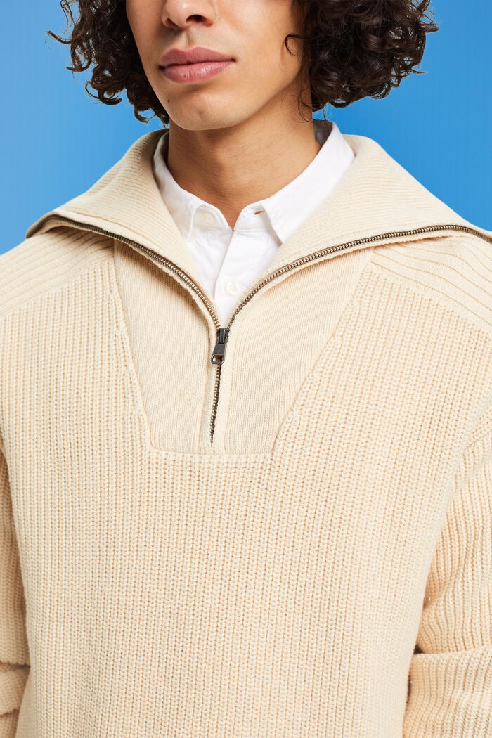 Sweter dzianinowy z zamkiem do połowy długości, LIGHT TAUPE, detail image number 2