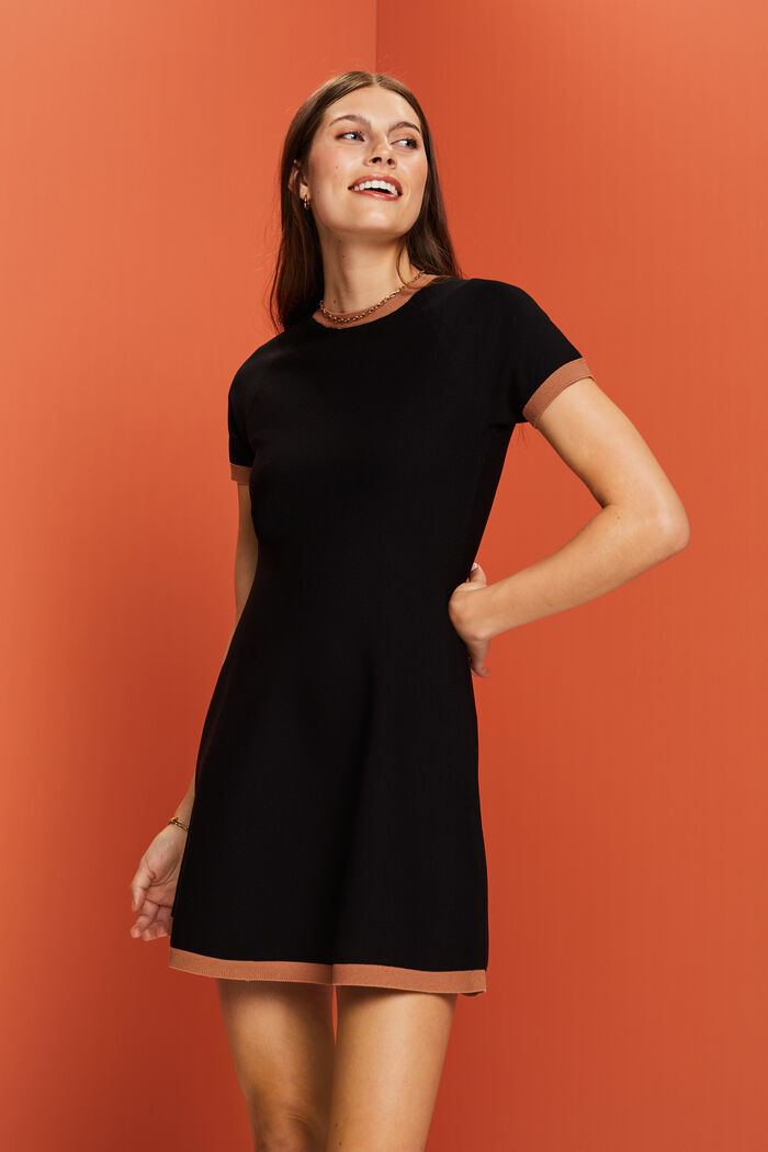 Dzianinowa sukienka z krótkim rękawem, BLACK, detail image number 0