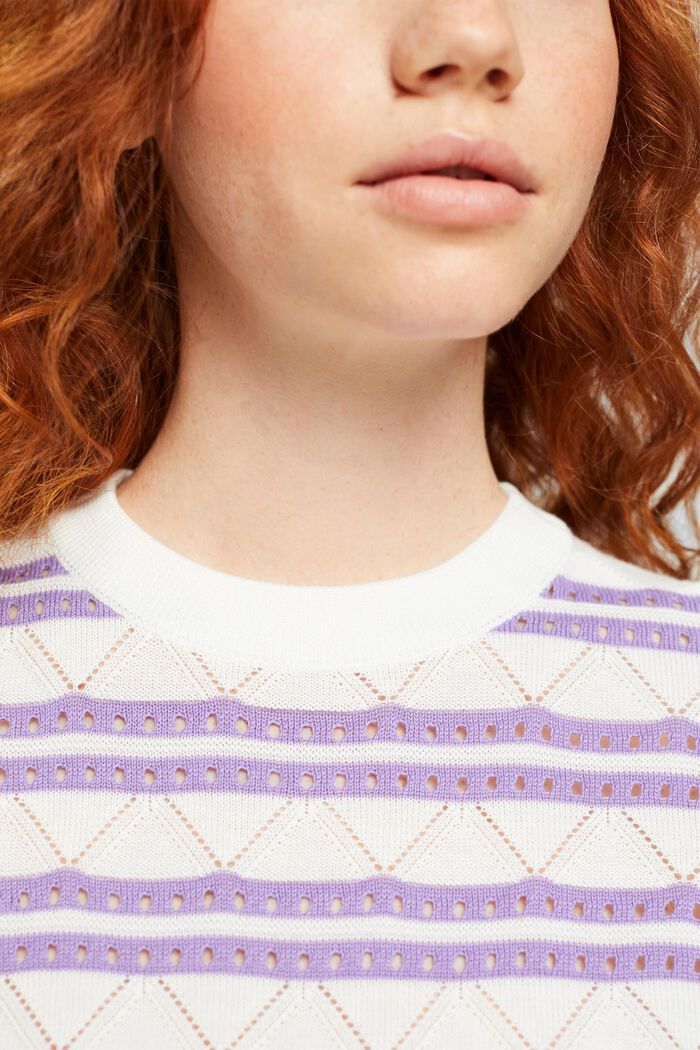 Sweter z ażurowym wzorem z paskami, NEW OFF WHITE, detail image number 4