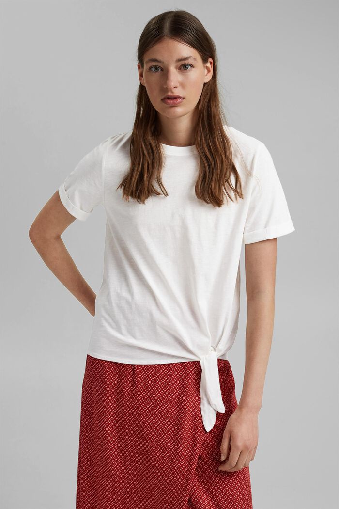T-shirt z wiązaniem, bawełna organiczna, OFF WHITE, detail image number 0