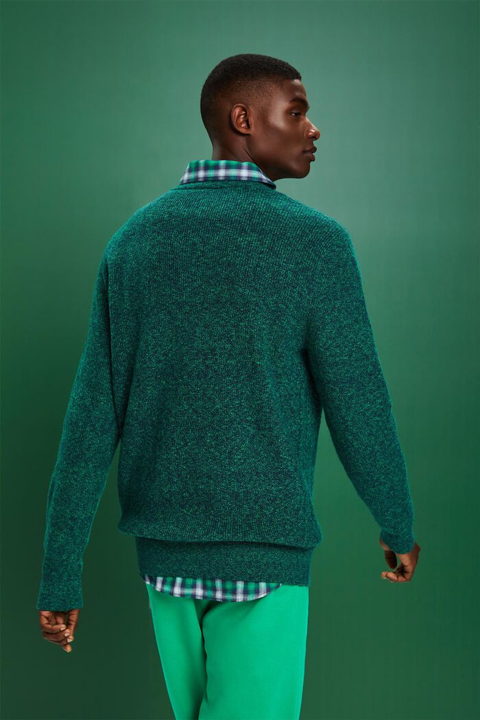Melanżowy sweter z okrągłym dekoltem z dzianiny w warkocze, GREEN, detail image number 3