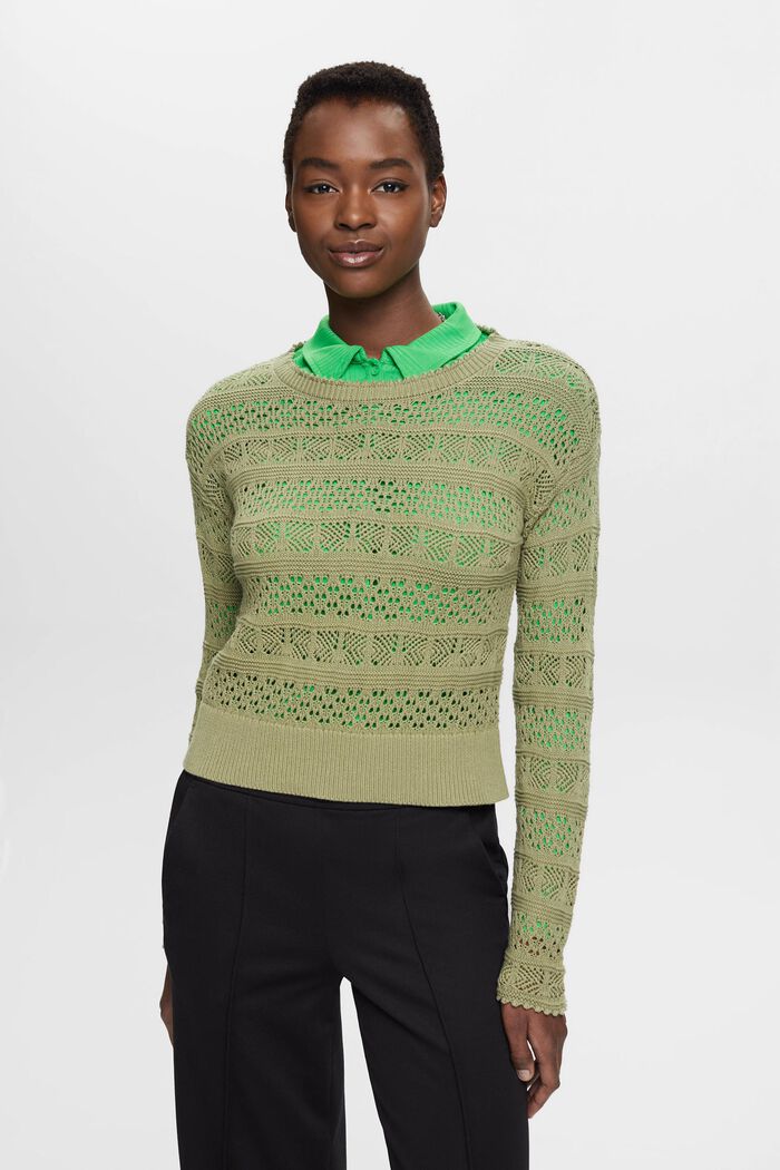 Sweter ze zrównoważonej bawełny z fakturą, LIGHT KHAKI, detail image number 0