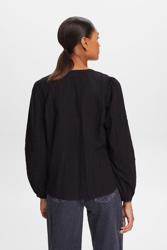 Fakturowana bluzka z bawełny, BLACK, detail image number 4