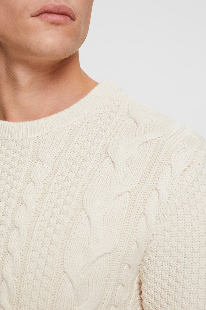 Sweter z warkoczowym wzorem, OFF WHITE, detail image number 0