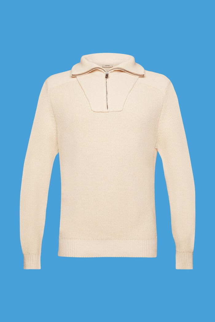 Sweter dzianinowy z zamkiem do połowy długości, LIGHT TAUPE, detail image number 5