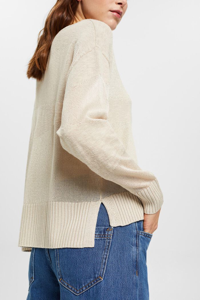 Węzełkowy sweter z blokowym wzorem, LIGHT TAUPE, detail image number 2