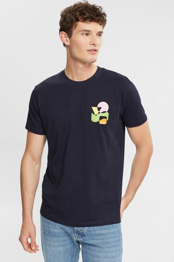 T-shirt z dżerseju z nadrukiem, NAVY, overview
