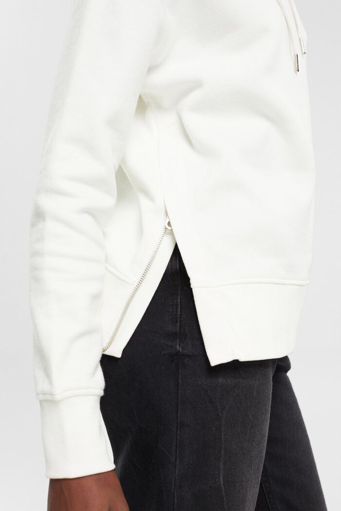 Bluza z kapturem z zamkami po bokach, OFF WHITE, detail image number 4