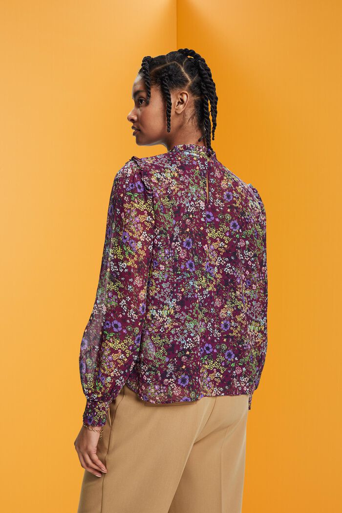 Kwiatowa bluzka szyfonowa z marszczeniami, VIOLET, detail image number 3