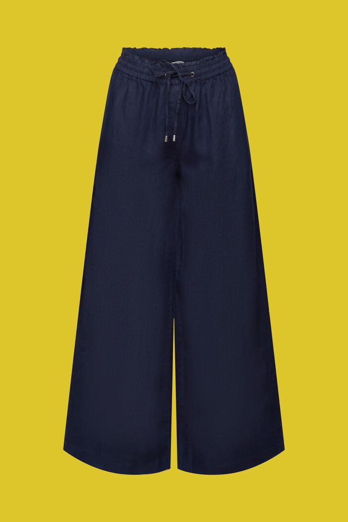 Szerokie lniane spodnie, NAVY, detail image number 7