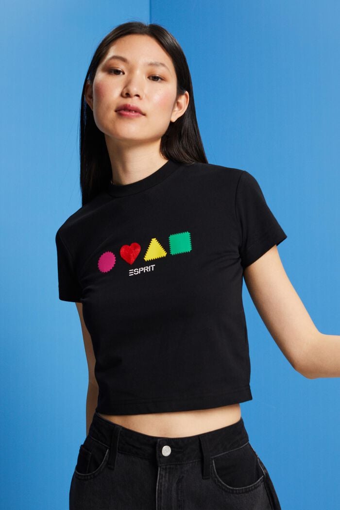 T-shirt z bawełny organicznej w geometryczny wzór, BLACK, detail image number 0