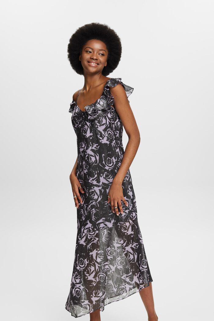 Szyfonowa sukienka maxi z nadrukiem, BLACK, detail image number 0