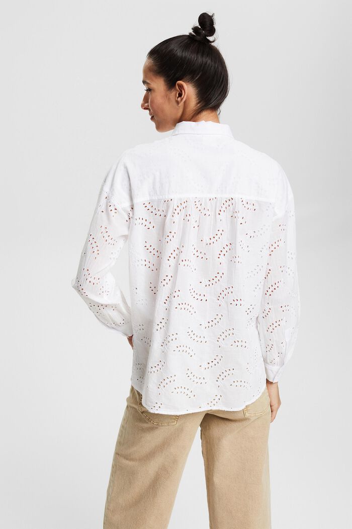 Bluzka koszulowa z ażurową koronką, WHITE, detail image number 3