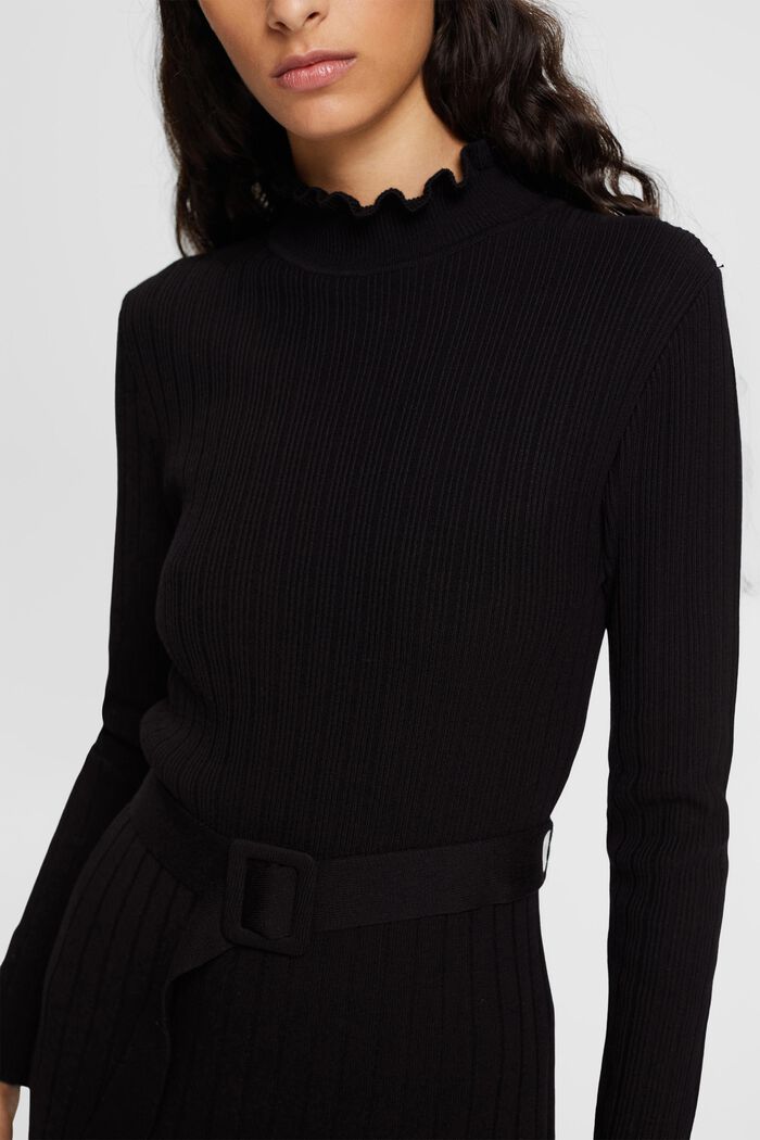 Dzianinowa sukienka z paskiem, LENZING™ ECOVERO™, BLACK, detail image number 2