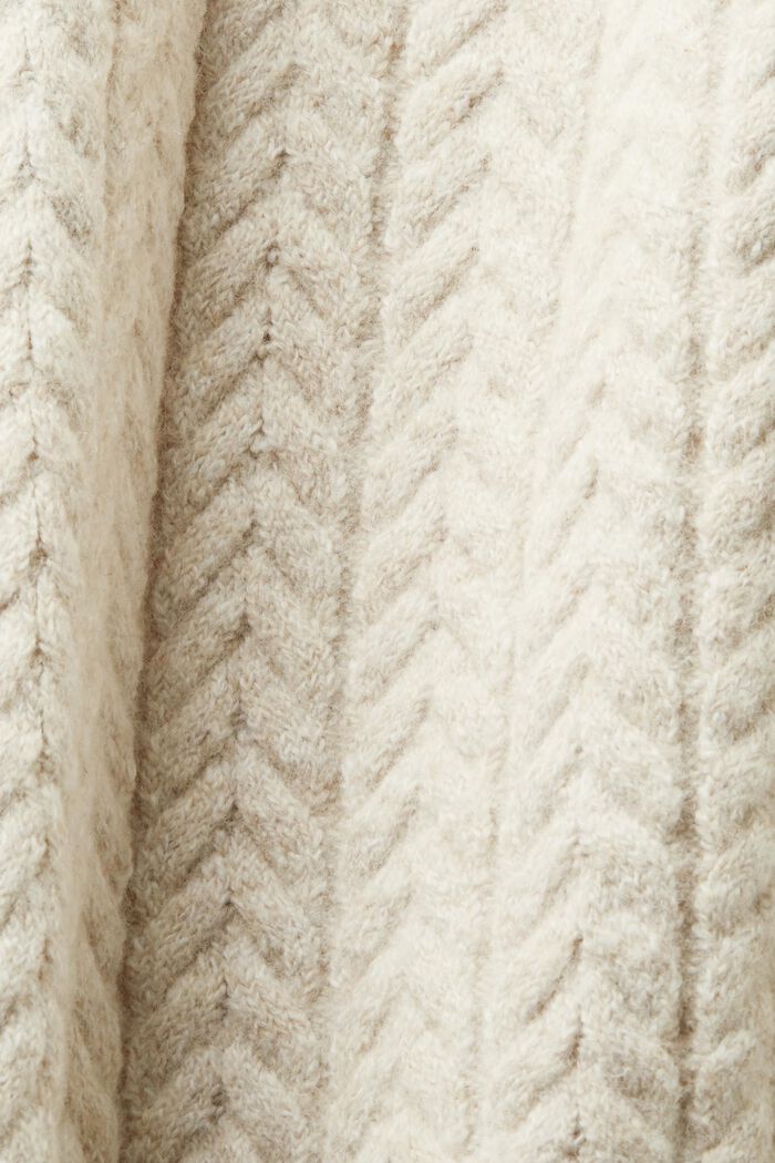 Melanżowy sweter z okrągłym dekoltem z dzianiny w warkocze, OFF WHITE, detail image number 5