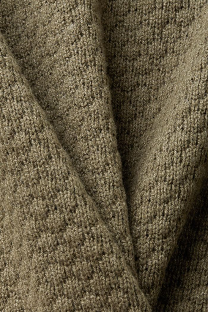 Fakturowany sweter z dzianiny, mieszanka z bawełną, KHAKI GREEN, detail image number 5