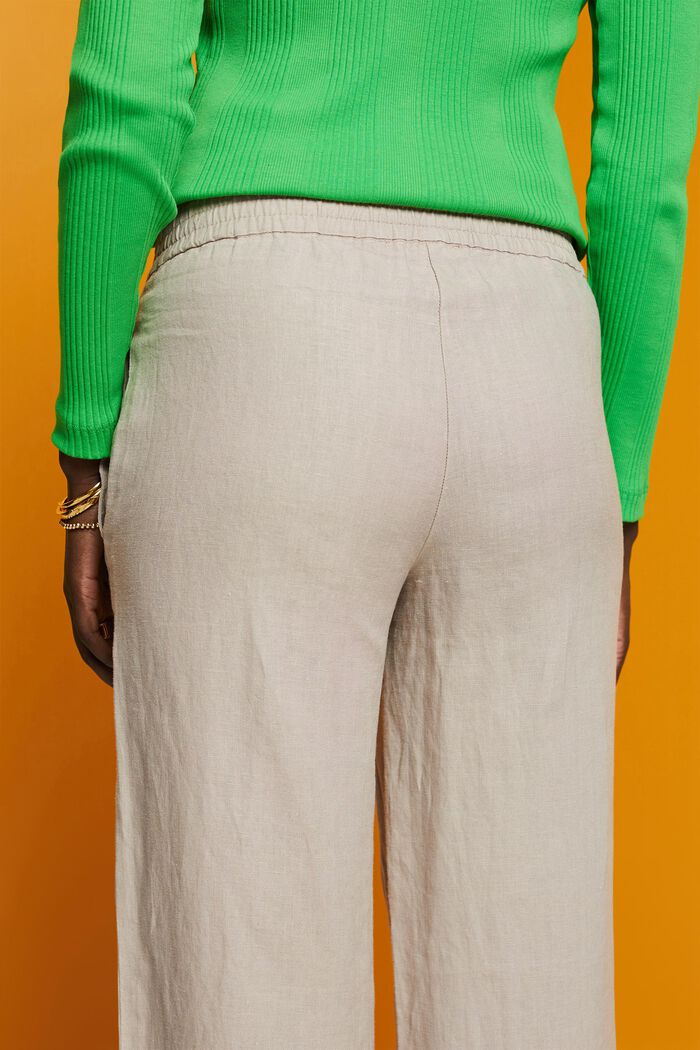 Lniane spodnie na gumce z szerokimi nogawkami, LIGHT TAUPE, detail image number 4