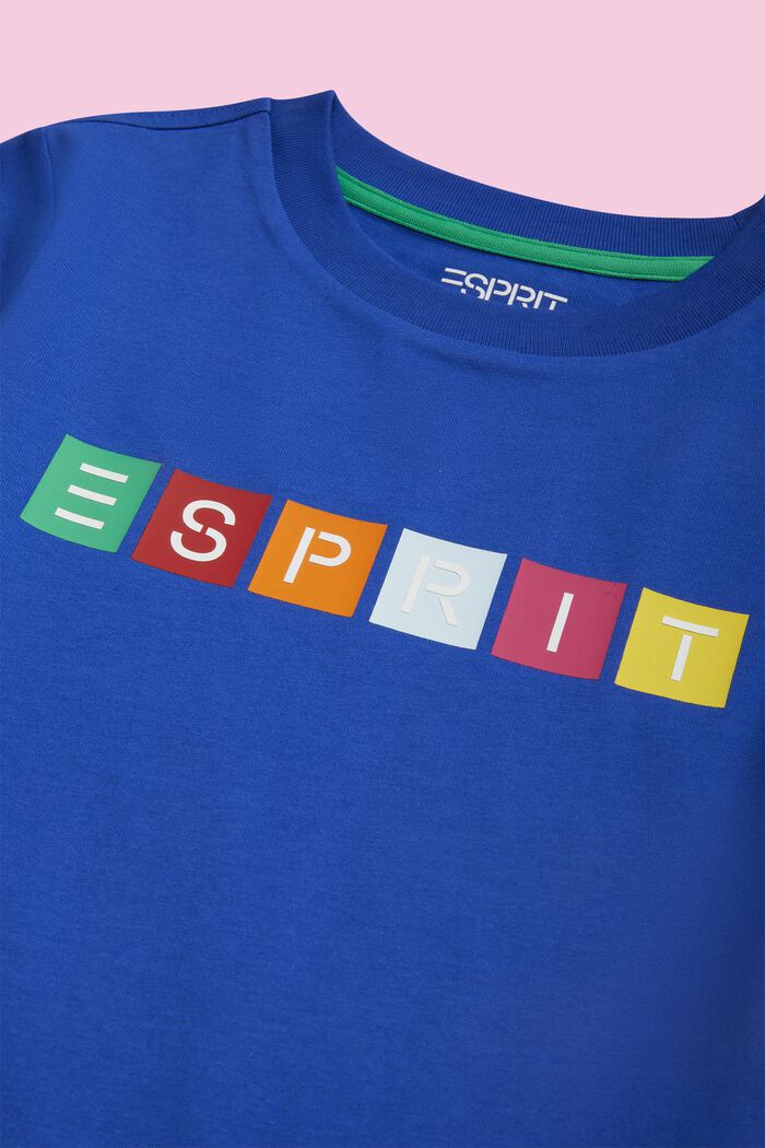 T-shirt z geometrycznym logo z bawełny organicznej, BRIGHT BLUE, detail image number 2