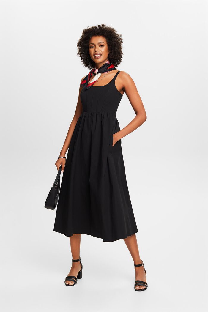 Sukienka midi z popeliny z usztywnieniem, BLACK, detail image number 4