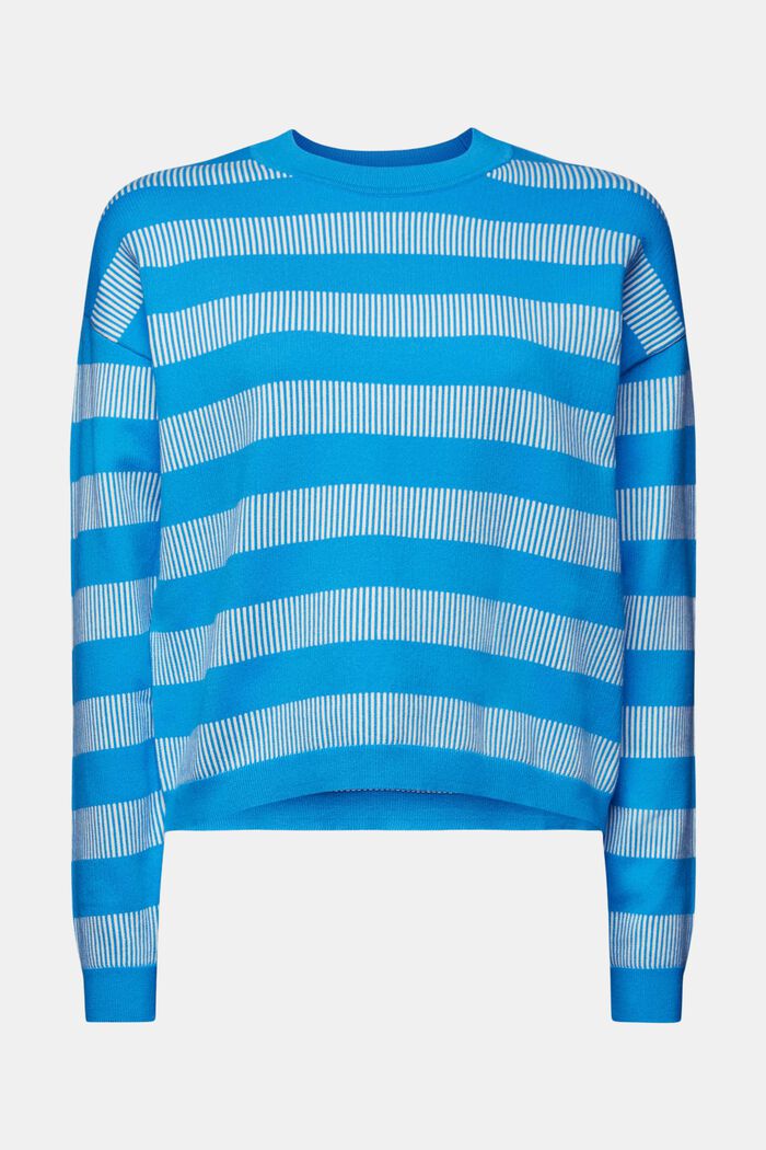 Żakardowy sweter z okrągłym dekoltem w paski, BLUE, detail image number 6