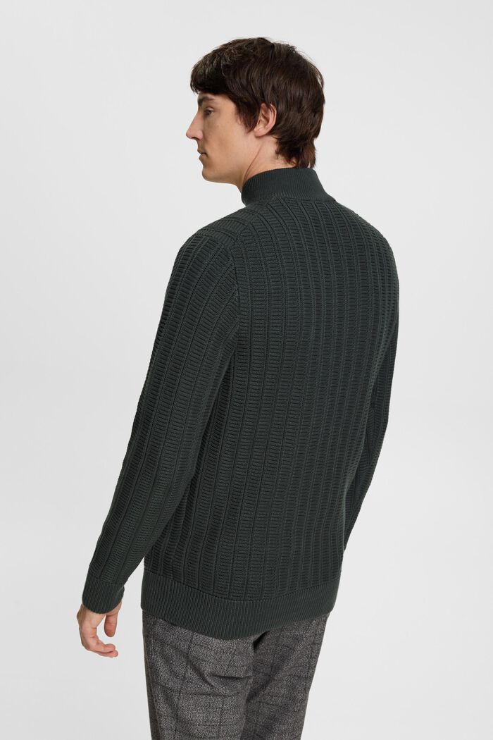 Gruby sweter z zamkiem do połowy długości, DARK TEAL GREEN, detail image number 3