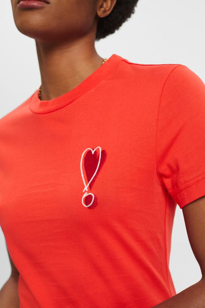 Bawełniany T-shirt z haftowanym sercem, ORANGE RED, detail image number 2