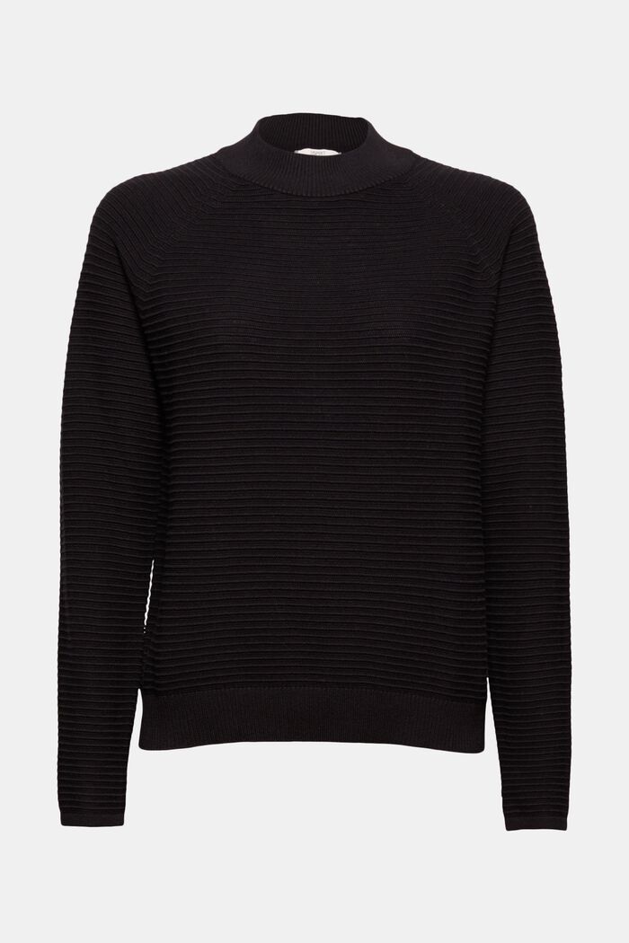 Sweter w fakturowane prążki, bawełna ekologiczna, BLACK, detail image number 6
