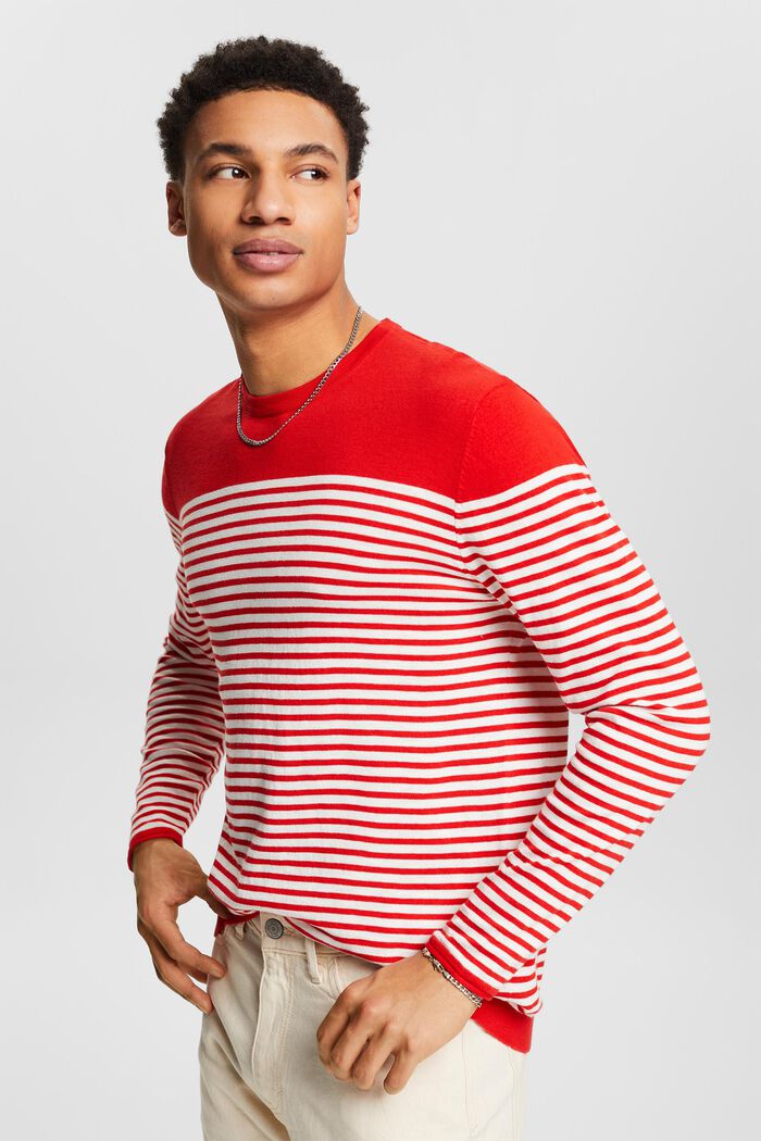 Sweter z bawełny w paski, RED, detail image number 4