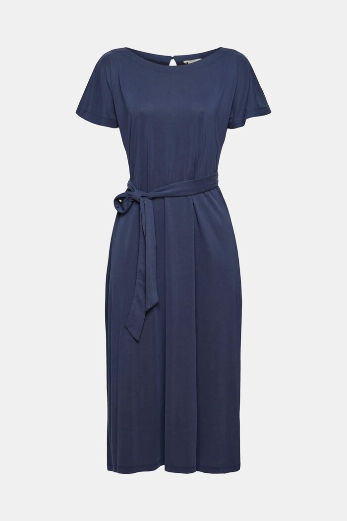 Z włóknem TENCEL™: sukienka midi z wiązanym paskiem, NAVY, overview