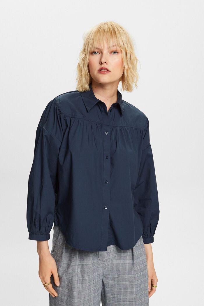 Bluzka z popeliny, 100% bawełny, PETROL BLUE, detail image number 0