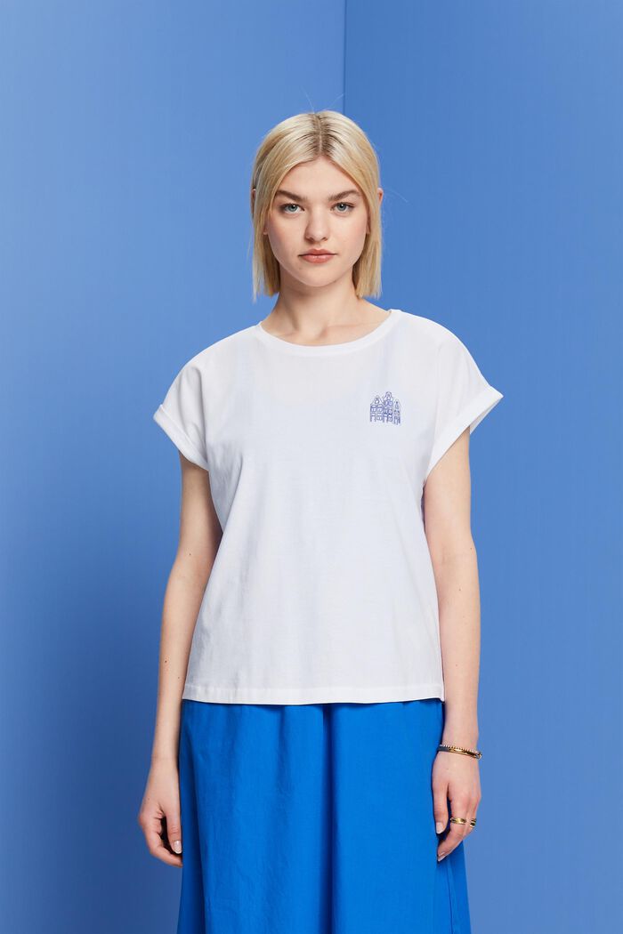 T-shirt z małym nadrukiem, 100% bawełna, WHITE, detail image number 0