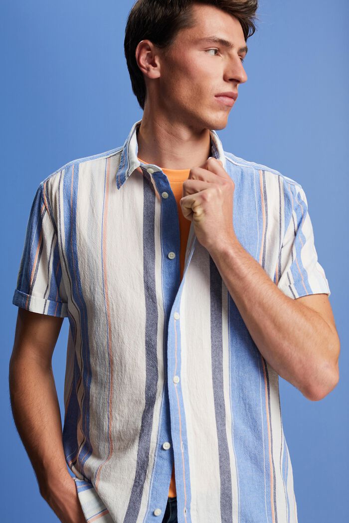 Koszula z krótkim rękawem w paski, 100% bawełny, BRIGHT BLUE, detail image number 4
