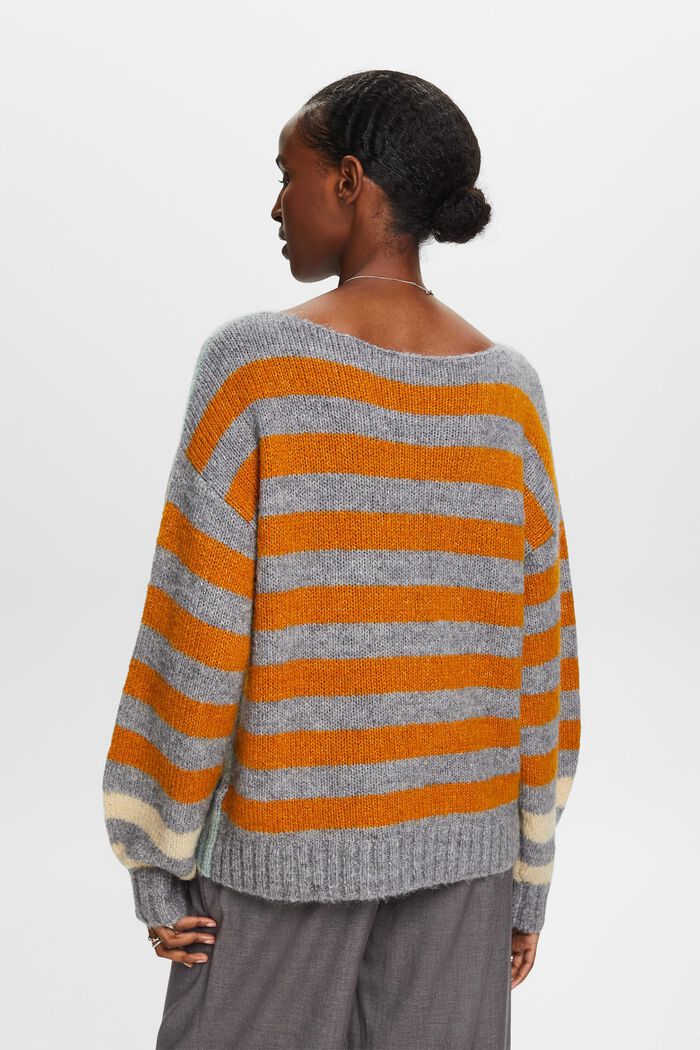 Sweter w paski z mieszanki z wełną i moherem, MEDIUM GREY, detail image number 3