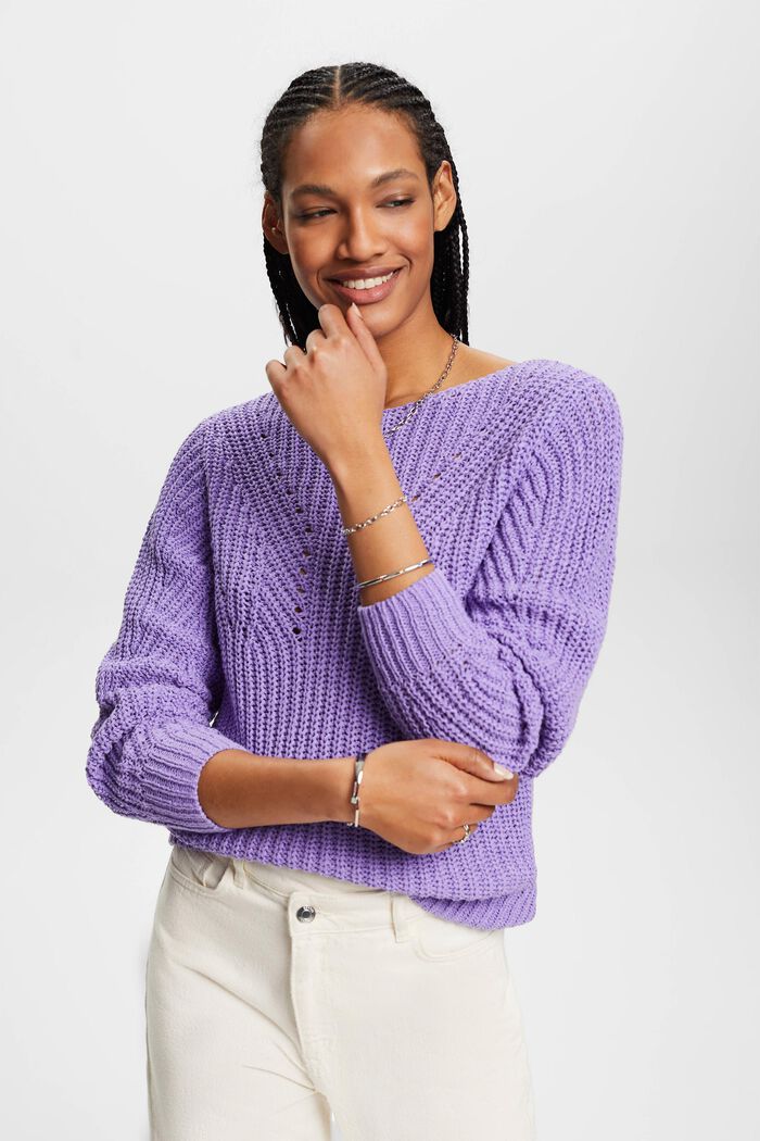 Ażurowy sweter, PURPLE, detail image number 0