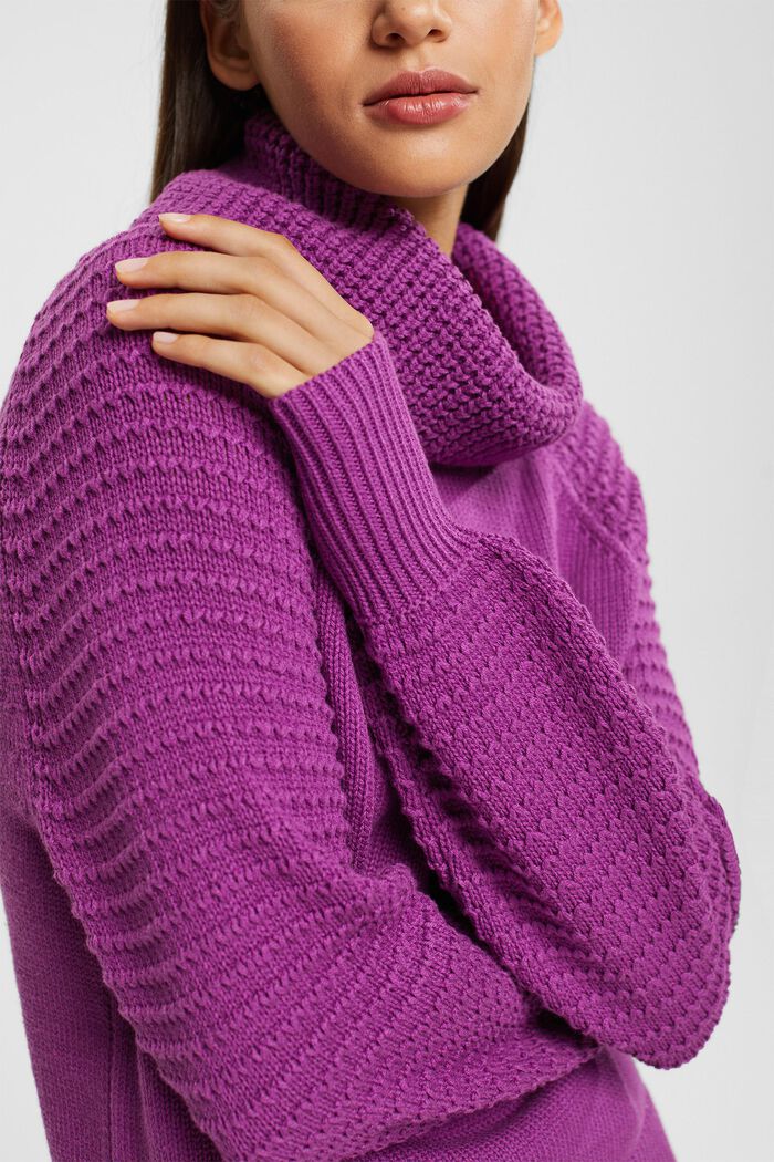 Dzianinowy sweter z półgolfem, VIOLET, detail image number 0