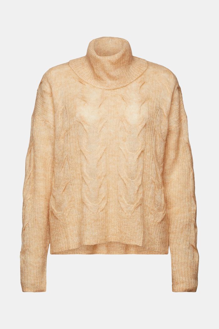 Sweter z półgolfem z wzorem w warkocze, DUSTY NUDE, detail image number 6