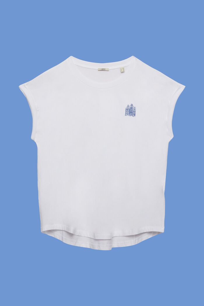 T-shirt z małym nadrukiem o fasonie CURVY, 100% bawełna, WHITE, detail image number 6