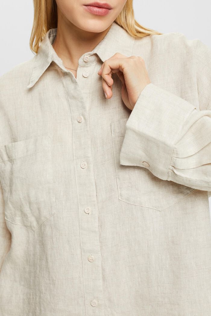Lniana bluzka z długim rękawem, BEIGE, detail image number 3