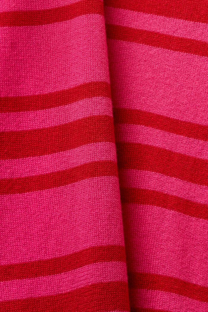 Pasiasty, bawełniany sweter z dekoltem w serek, PINK FUCHSIA, detail image number 5