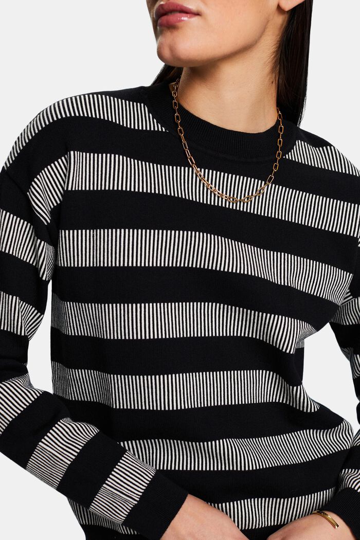 Żakardowy sweter z okrągłym dekoltem w paski, BLACK, detail image number 3