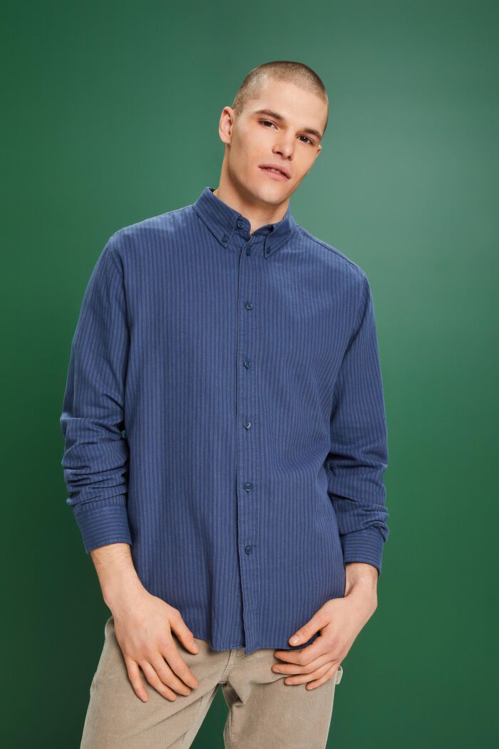 Flanelowa koszula z bawełny w prążki, GREY BLUE, detail image number 0