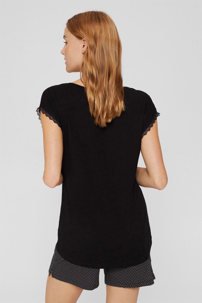 Piżamowa koszulka z koronką, LENZING™ ECOVERO™, BLACK, detail image number 2