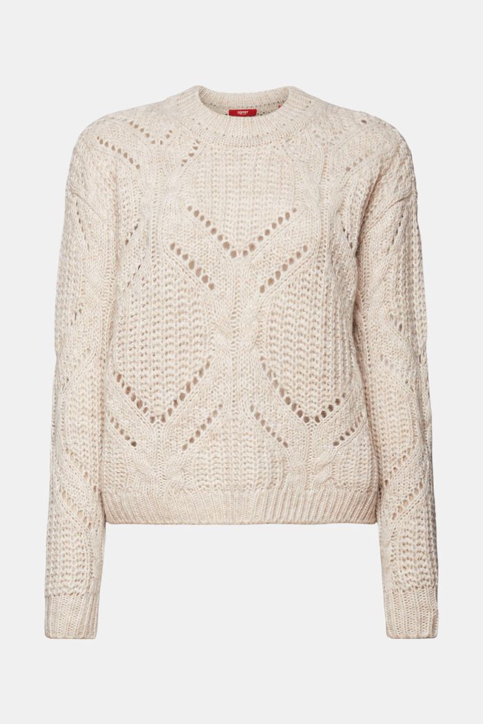 Sweter o luźnym splocie z mieszanki z wełną, DUSTY NUDE, detail image number 6