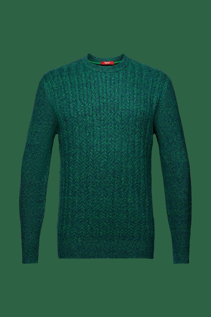 Melanżowy sweter z okrągłym dekoltem z dzianiny w warkocze, GREEN, detail image number 6